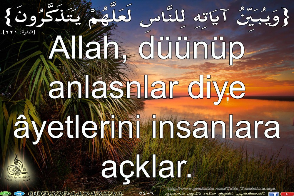 {وَيُبَيِّنُ آيَاتِهِ لِلنَّاسِ لَعَلَّهُمْ يَتَذَكَّرُونَ} [البقرة: 221]. باللغة التركية.